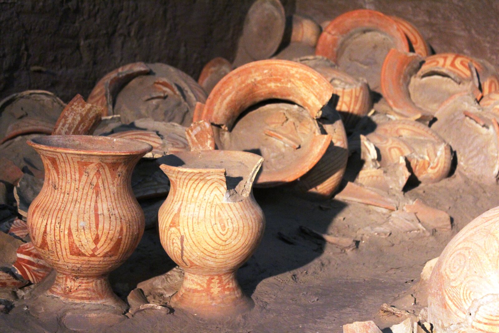 Red-spiral pottery in the excavation at Ban Chiang