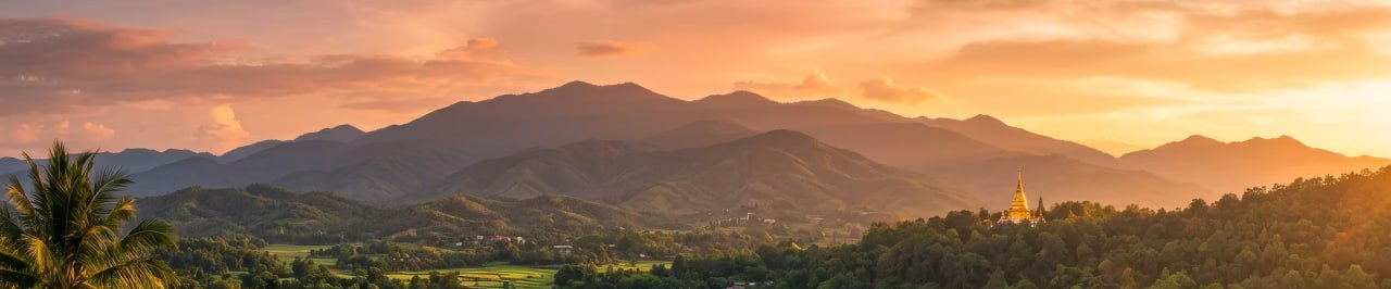 The Chiang Mai valley at sunset from a hilltop temple